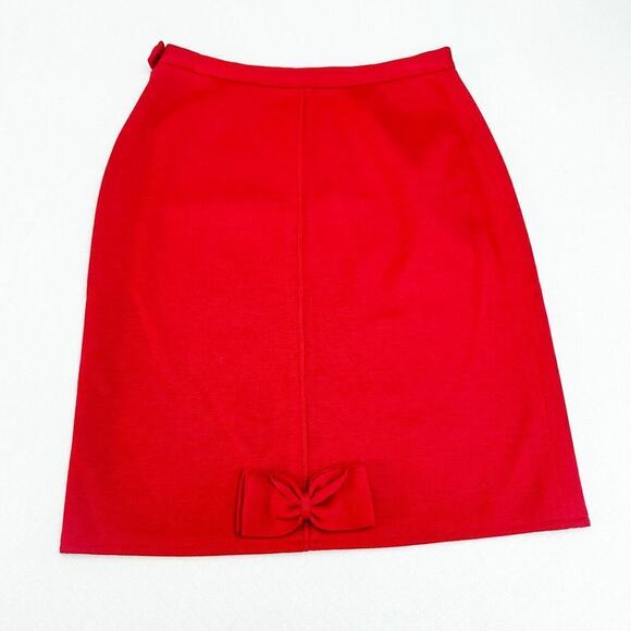 Sonia Rykiel 100% Wool Red Straight Pencil Skirt Back Bow France Size 6-8 - Picture 2 of 7